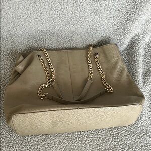 14th & Union Genuine Leather Beige‎ Shoulder Bag Chain Double Handle